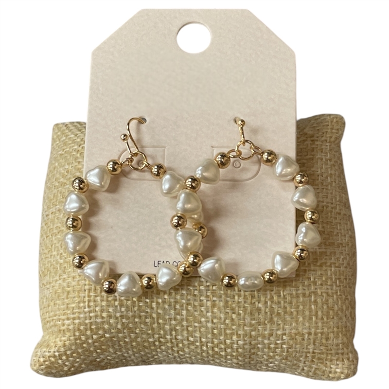 QE2733 PEARL HEART BEADED SMALL ROUND POS EARRINGS