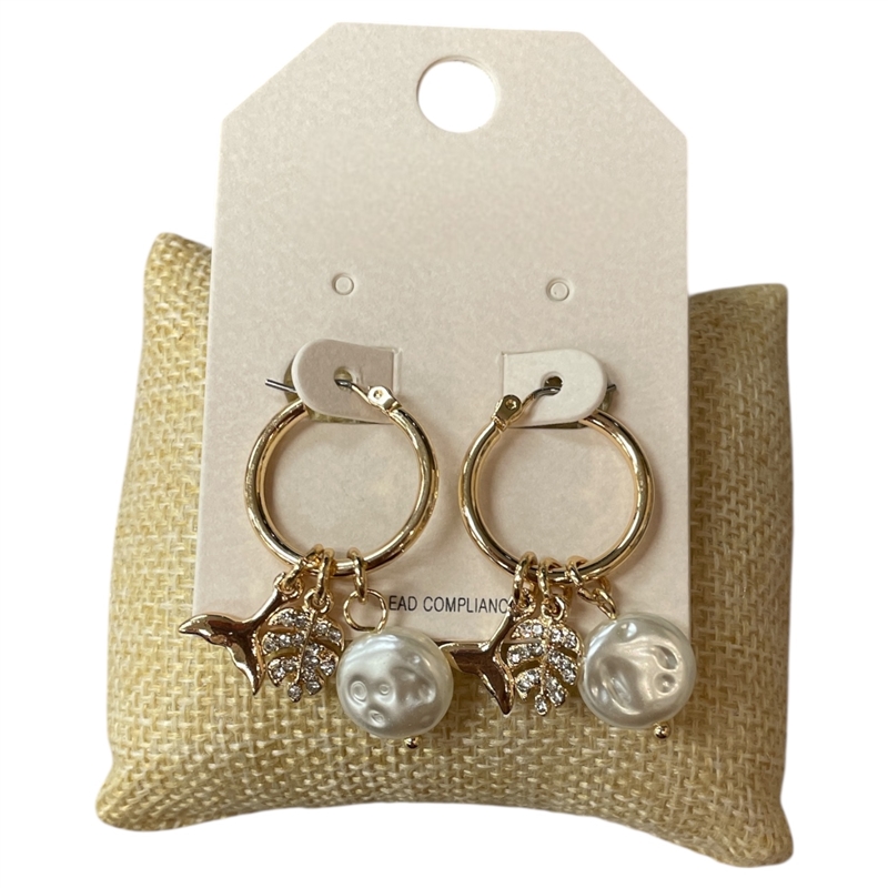 QE2736 PEARL SEA LIFE CHARMS SMALL HOOP EARRINGS