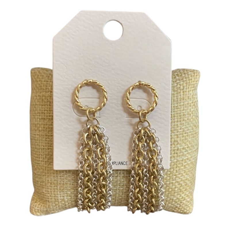 QE2775 TWO TONE DRAPING CHAIN POST EARRINGS