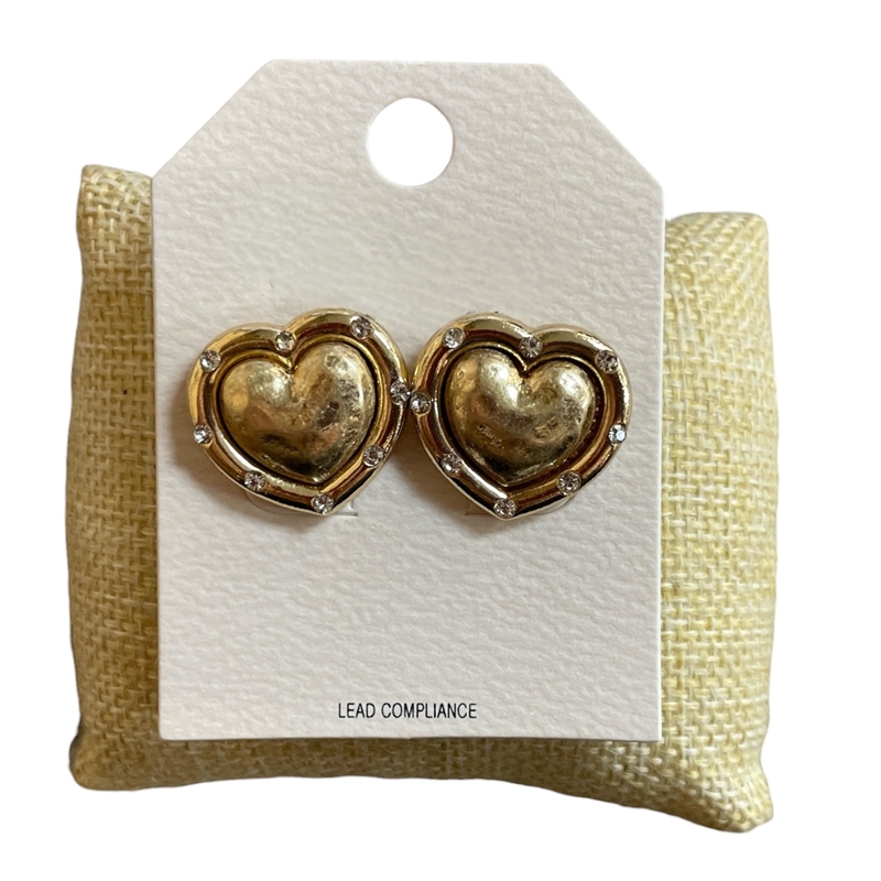 QE2828 SHINY AND MATTE TWO TONE HEART STUD EARRINGS