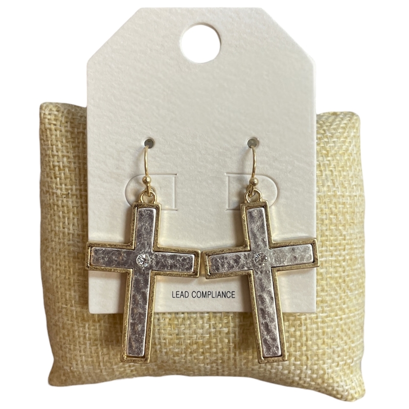 QE2848 TWO TONE DANGLE HAMMERED EARRINGS