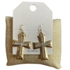 QE2849 TWO TONE RHINESTONE DANGLE CROSS EARRINGS