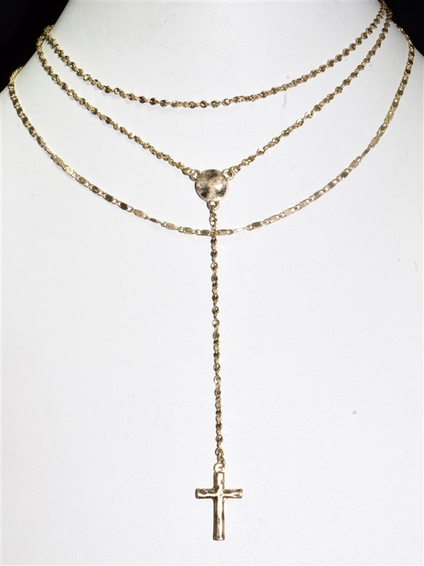 QN3965 HAMMERED CROSS CHAIN NECKLACE