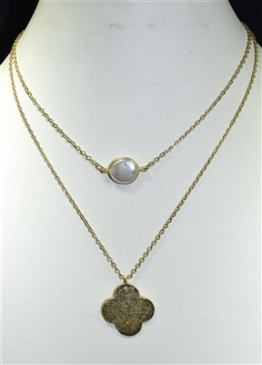 QN4017 CHAIN PEARL CLOVER NECKLACE