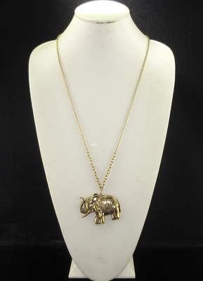 QN4219 ANTIQUE HAMMERED ELEPHANT LONG NECKLACE