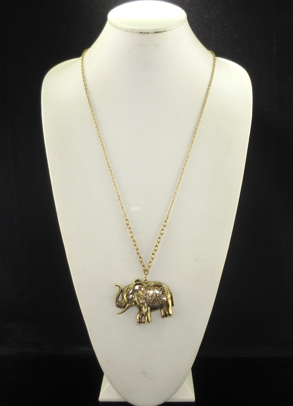 QN4219 ANTIQUE HAMMERED ELEPHANT LONG NECKLACE