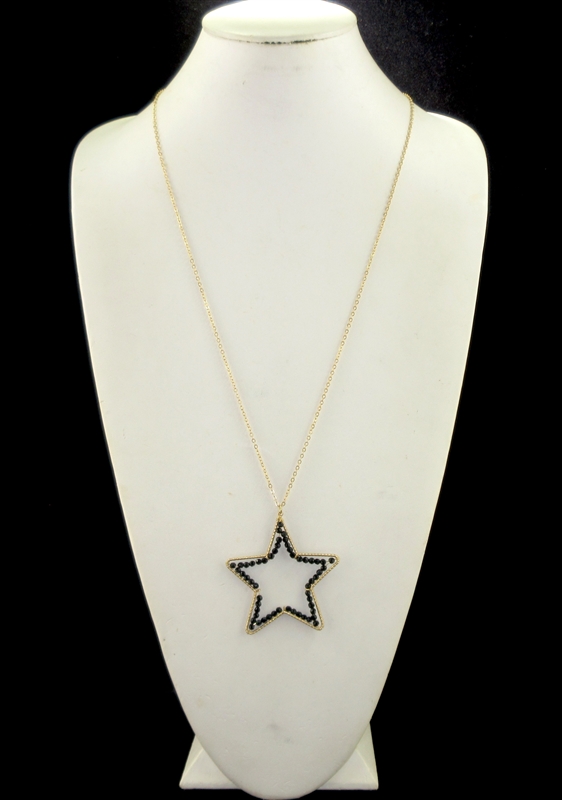 QN4248 BEADED GOLD OPEN STAR LONG NECKLACE