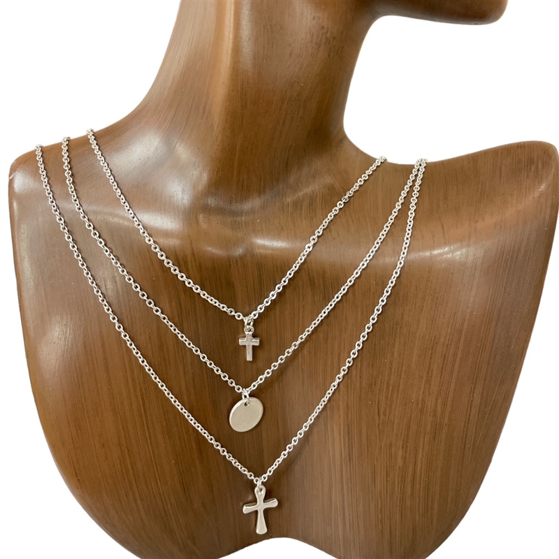 QN4266  CROSS THIN NECKLACE SET OF 3