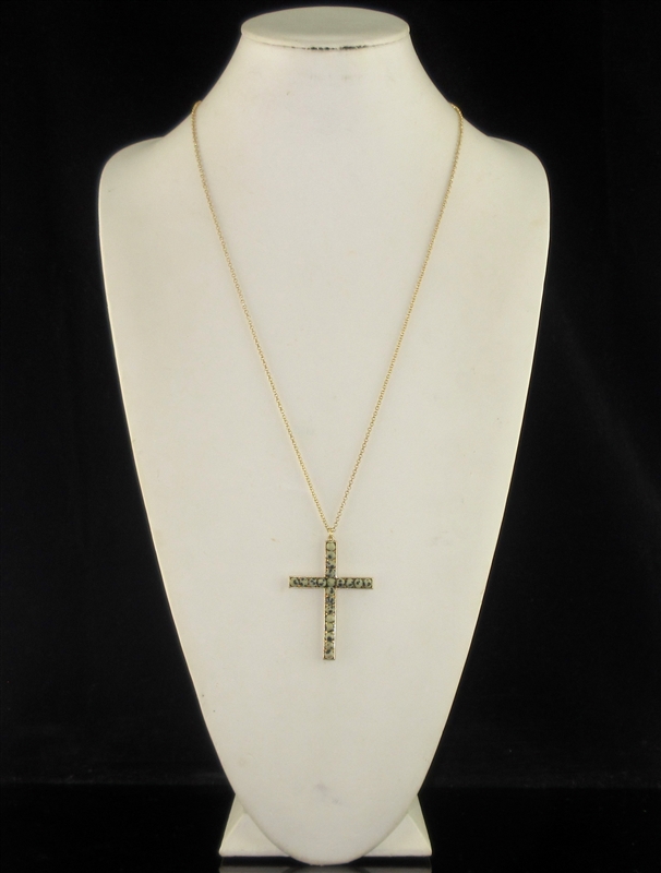 QN4287 SEMI PRECIOUS BEADED GOLD CROSS THIN NECKLACE