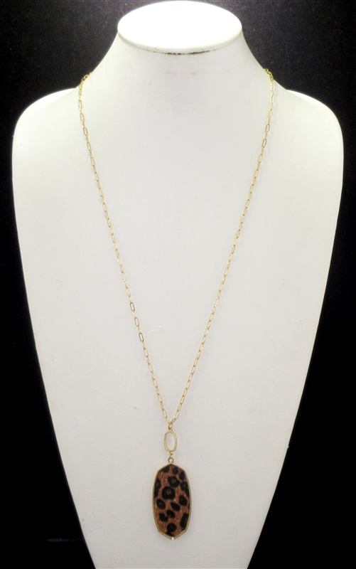 QN4381 GOLD ANTIQUE LEOPARD PRINT LONG NECKALCE