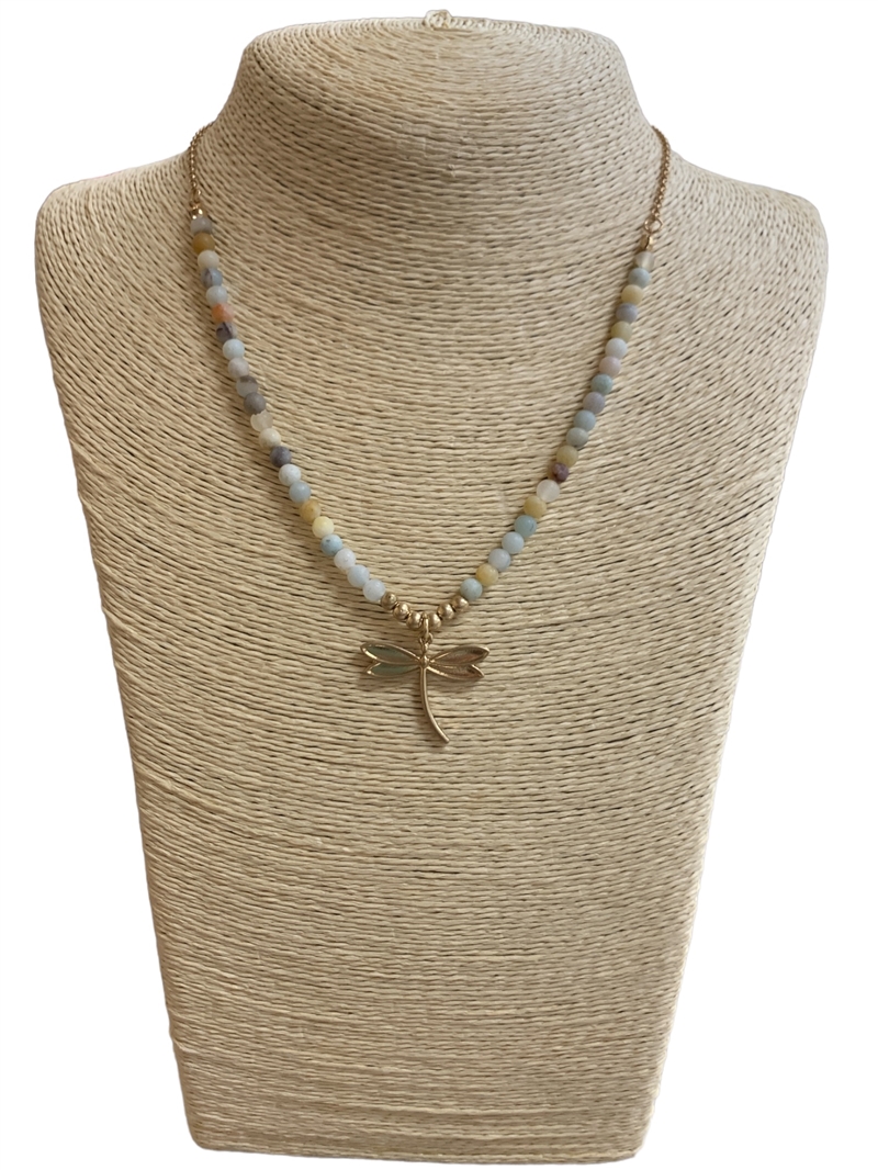 QN4432 DRAGONFLY  -PRECIOUS STONE  SHORT NECKLACE