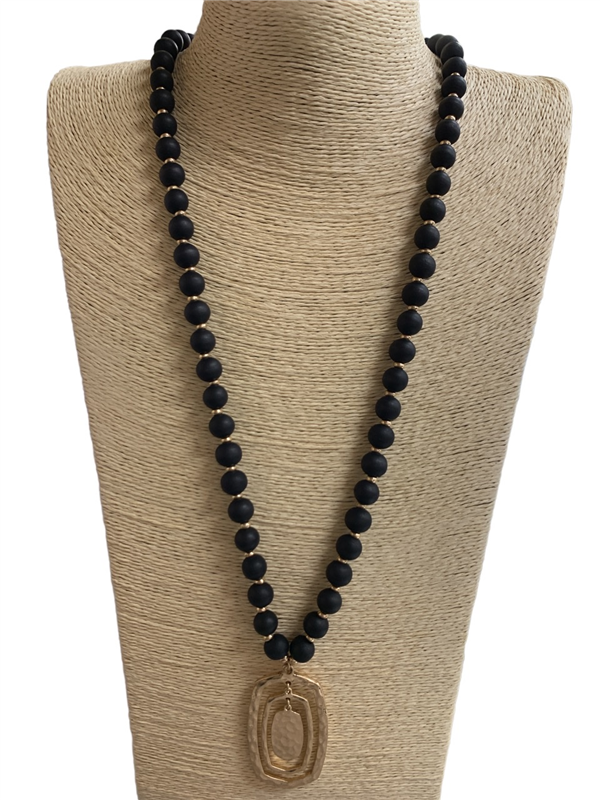 QN4482 WOODEN BEADS  LONG NECKLACE