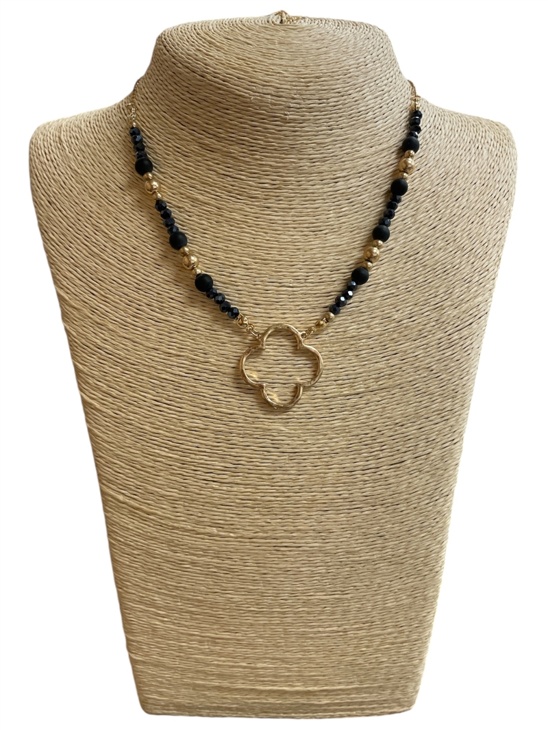 QN4590 MULTI BEADED CLOVER CHAIN NECKLACE