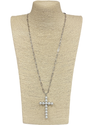 QN4601 PEARL CROSS LONG NECKLACE