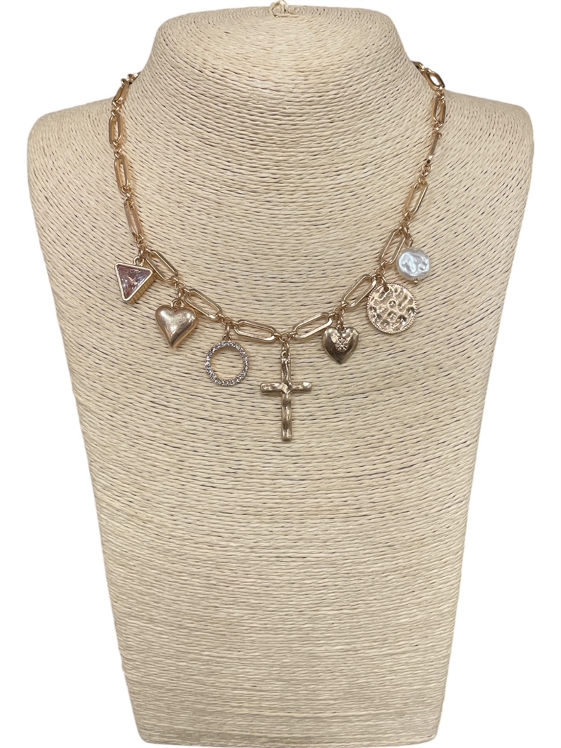 QN4671  CROSS & CHARMS SHORT NECKLACE