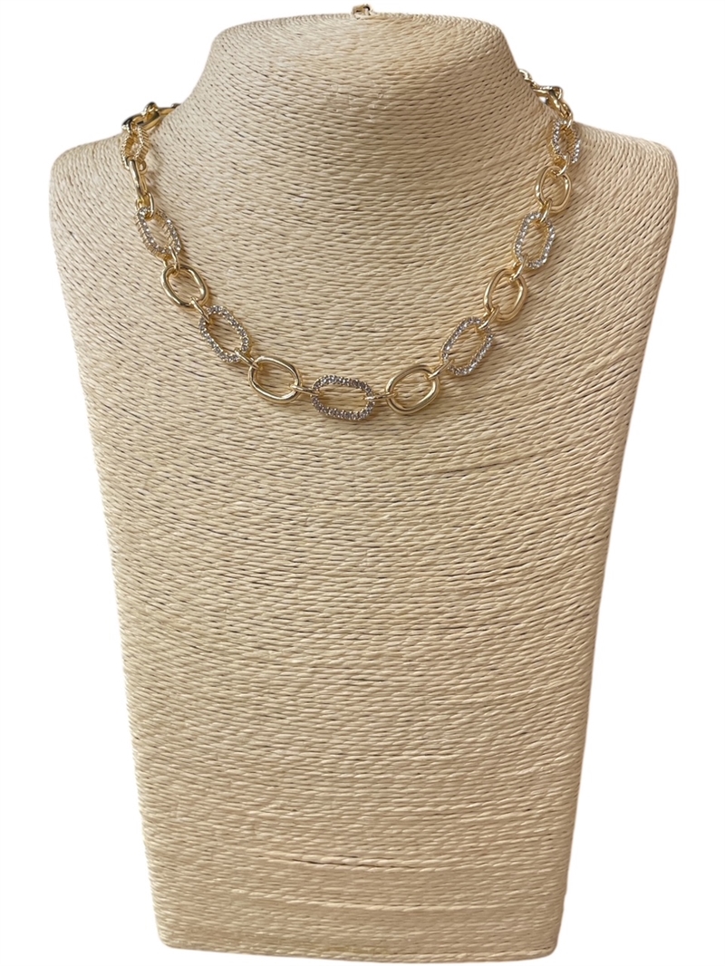 QN4682 RHINESTONE CHAIN LINK NECKLACE
