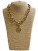 QN4748 MATTE HAMMERED LINK COIN TOGGLE NECKLACE