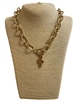QN4752 MATTED HAMMERED DOUBLE CROSS TOGGLE NECKLACE