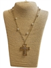 QN4773 TWO TONE THIN PEARL & CROSS NECKLACE