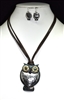 QNE-14336 Hammered Owl Necklace Set