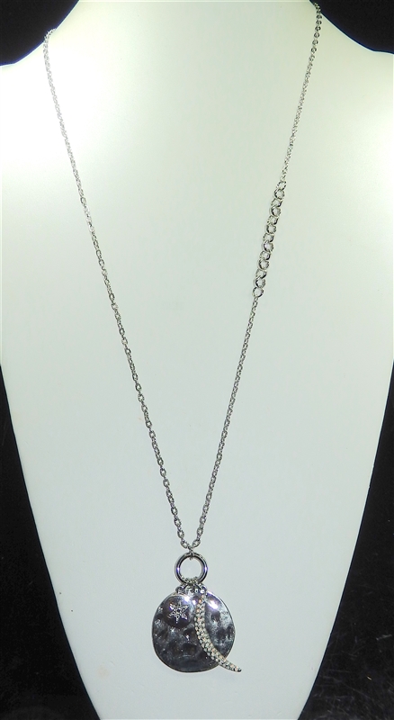QNE5213 SILVER HAMMERED CHAIN NECKLACE