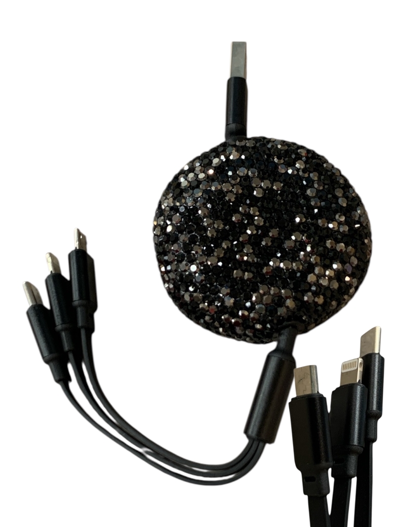 R006 BLACK ROUND 3 IN 1 RETRACTABLE MULTIPLE CHARGERS