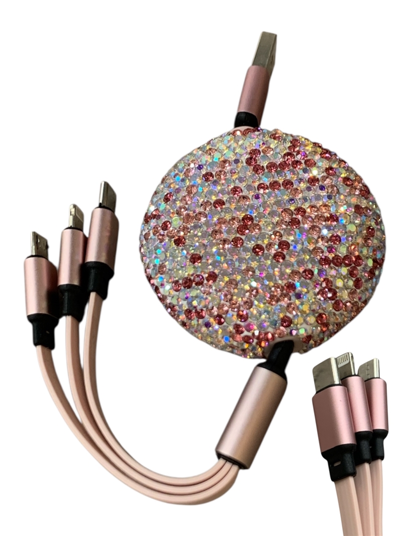R008 PINK ROUND 3 IN 1 RETRACTABLE MULTIPLE CHARGERS