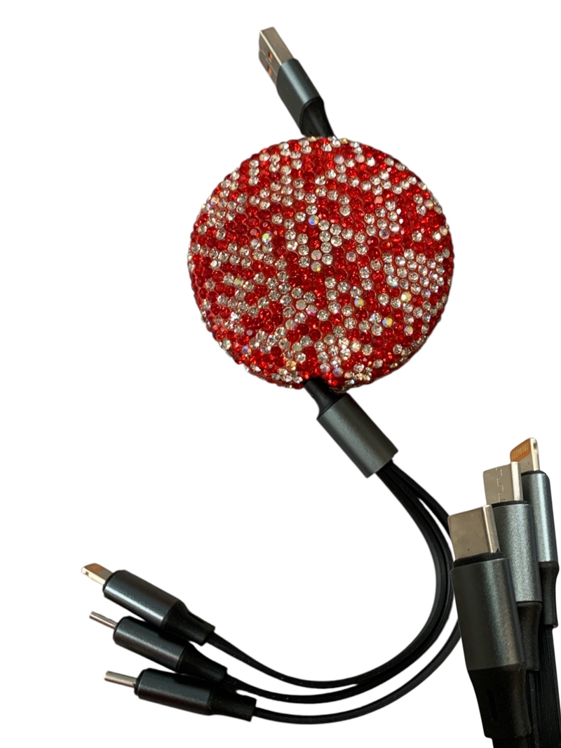 R009 RED ROUND 3 IN 1 RETRACTABLE MULTIPLE CHARGERS
