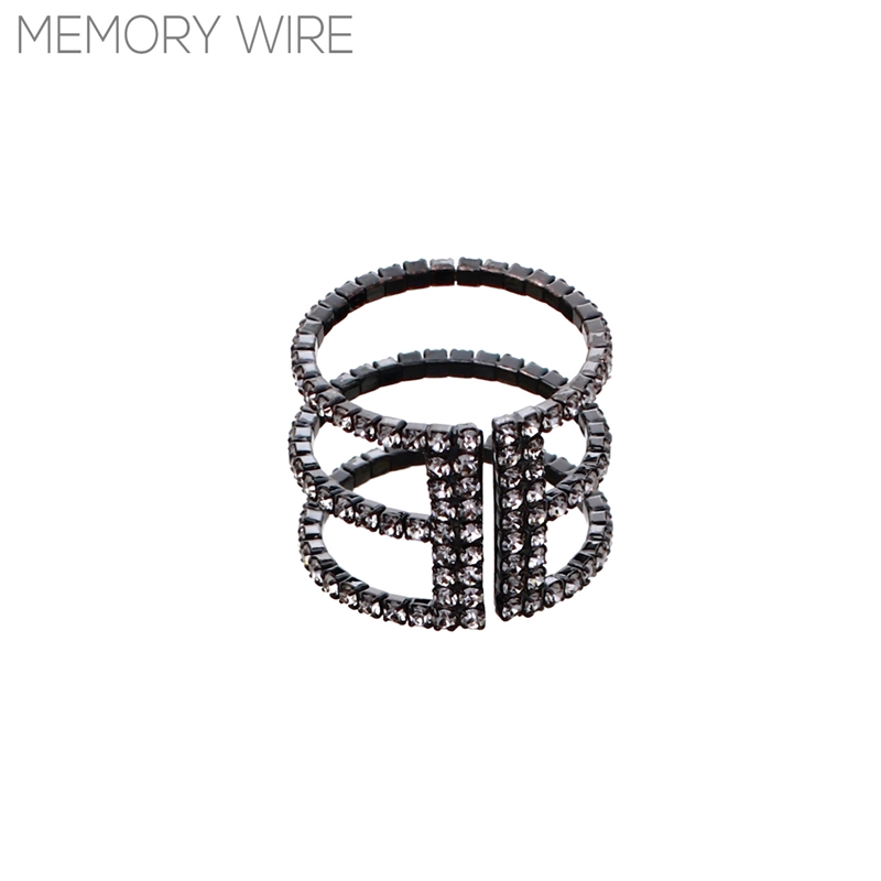 R1378 RHINESTONE 3 LINE THICK MEMORY WIRE CUFF RING