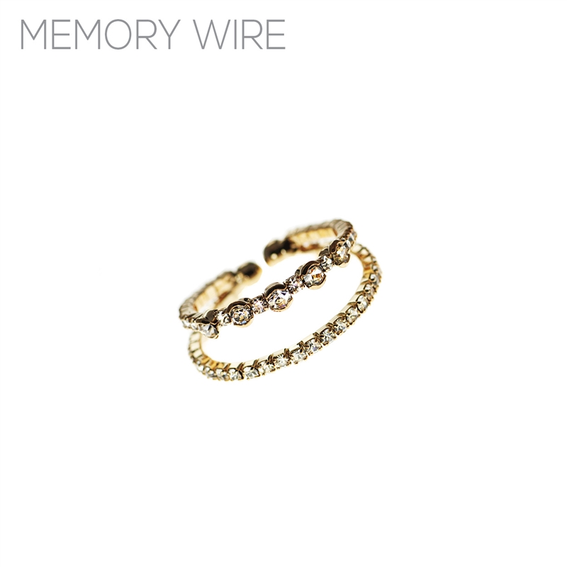 R1429CR RHINESTONE 2 LINE MEMORY WIRE RING