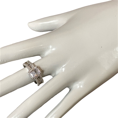 R1538 SILVER  BAGUETTE CUBIC ZIRCONIA ONE SIZE RING