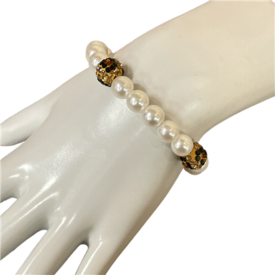 RAB11- 10  LEOPARD RHINESTONE & PEARL BRACELET