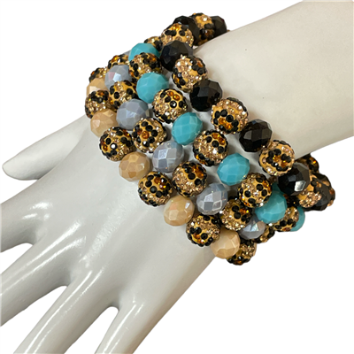 RAB12-4  LEOPARD RHINESTONE & CRYSTAL BRACELET