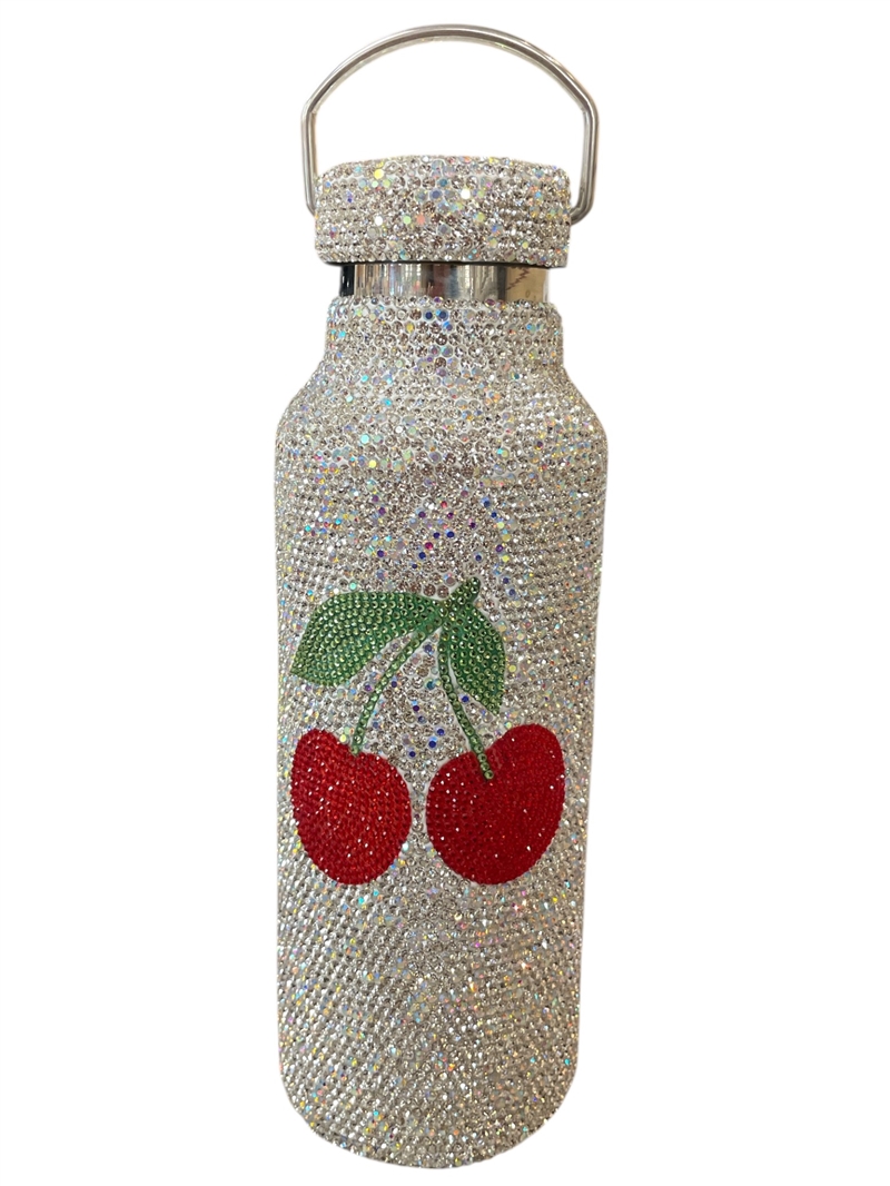 RBC4  CHERRY SILVER AB RHINESTONE GYM BOTTLE