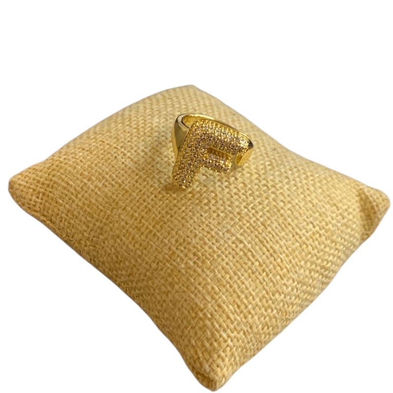 RG0F GOLD F LETTER ADJUSTABLE RING