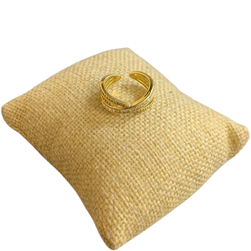 RG47 SMALL GOLD RHINESTONE CROSSOVER ADJUSTABLE RING
