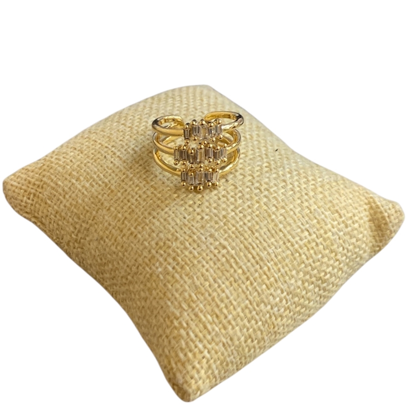 RG51 GOLD 3 ROW RHINESTONE ADJUSTABLE RING