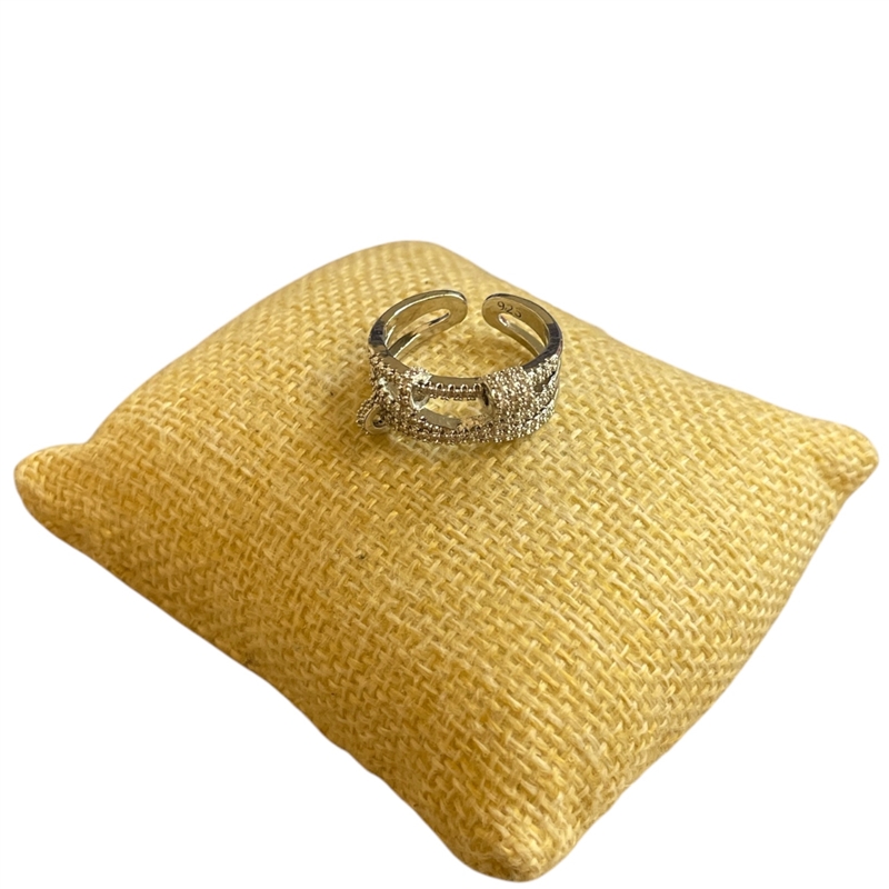 RG59 SILVER CROSSOVER PAVED ADJUSTABLE RING