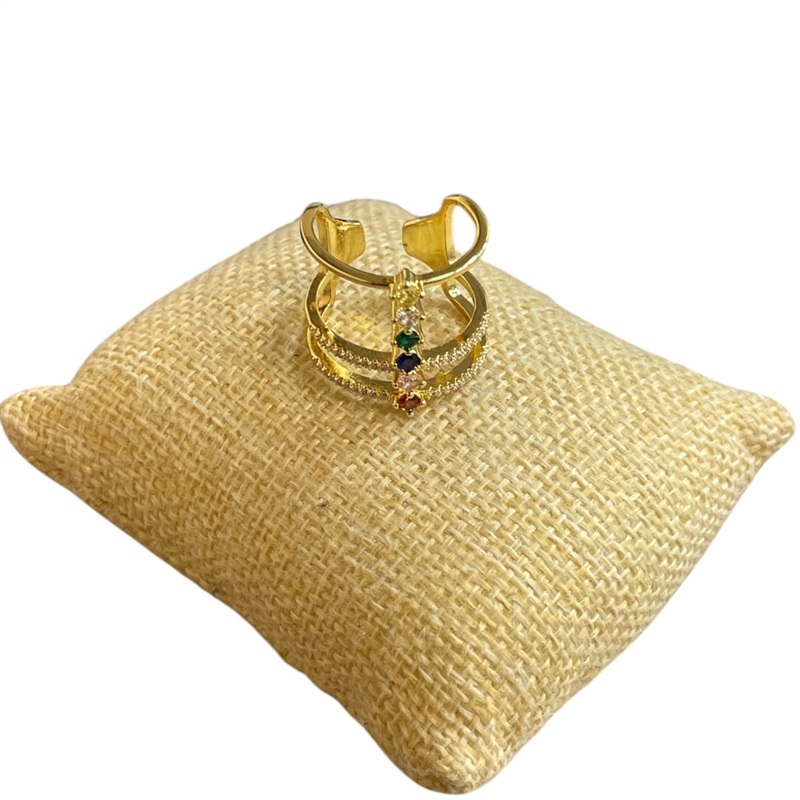 RG81 STACKED MULITCOLOR RHINESTONE ADJUSTABLE RING