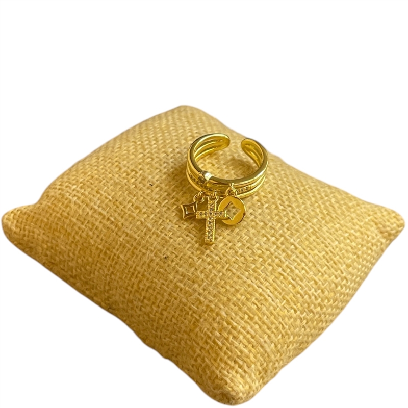 RG88 GOLD CROSS CHARMS ADJUSTABLE RING