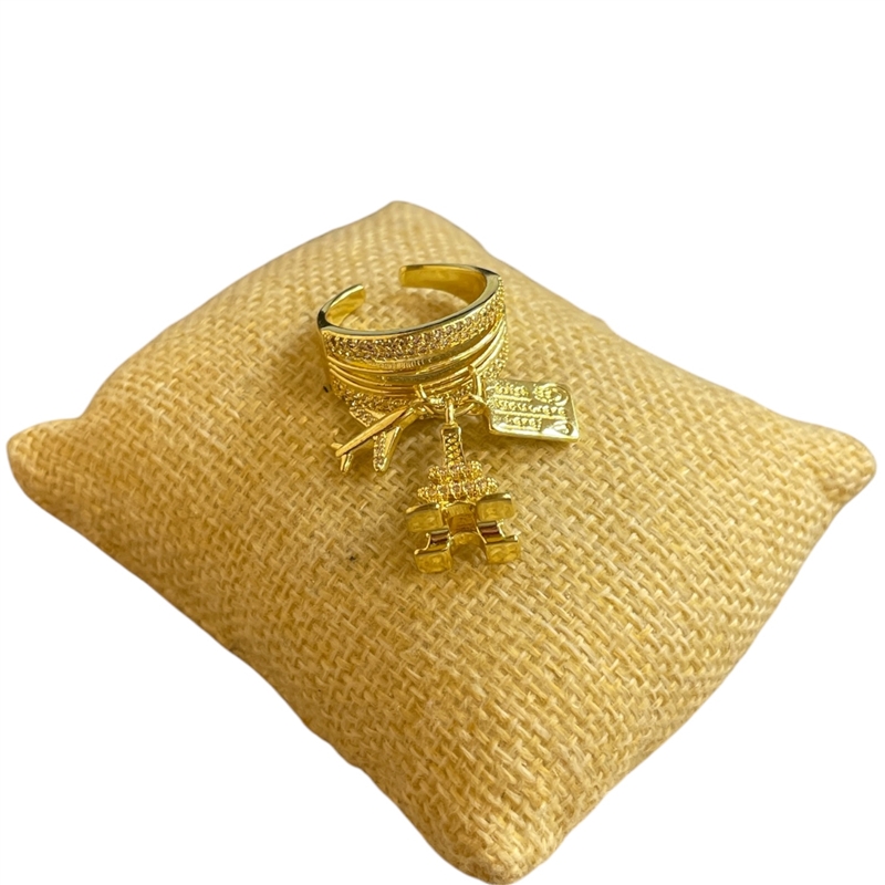 RG90 GOLD PARIS TOWER CHARM ADJUSTABLE  RING