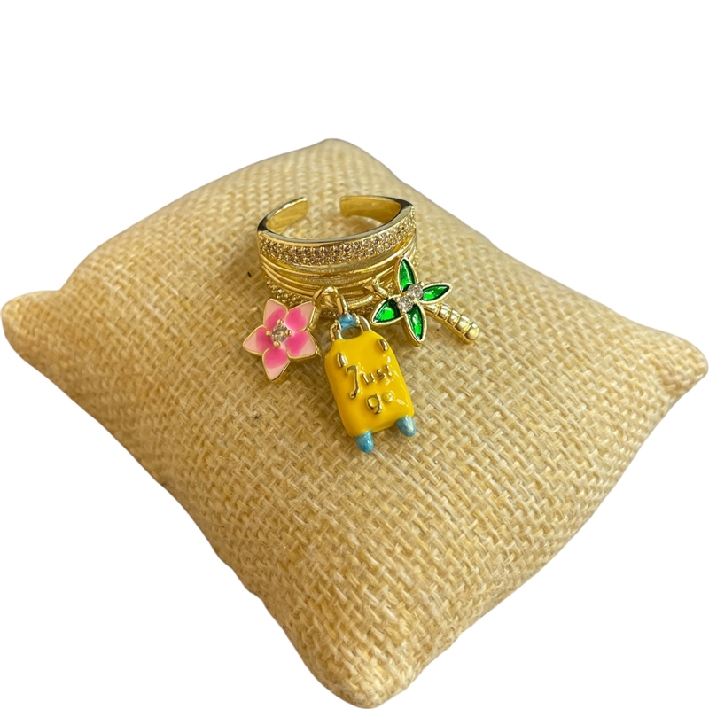 RG94 GOLD MULTICOLOR TRAVEL CHARM ADJUSTABLE RING