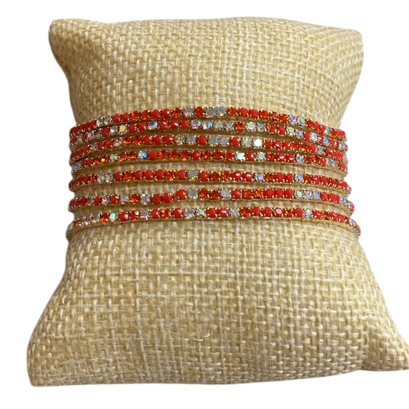 RS09 STRETCH ORANGE MULTI RHINESTONE 7 PCS SET BRACELET