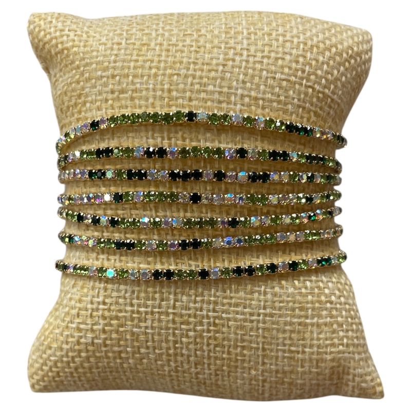 RS11 STRETCH GREEN MULTI RHINESTONE 7 PCS SET BRACELET