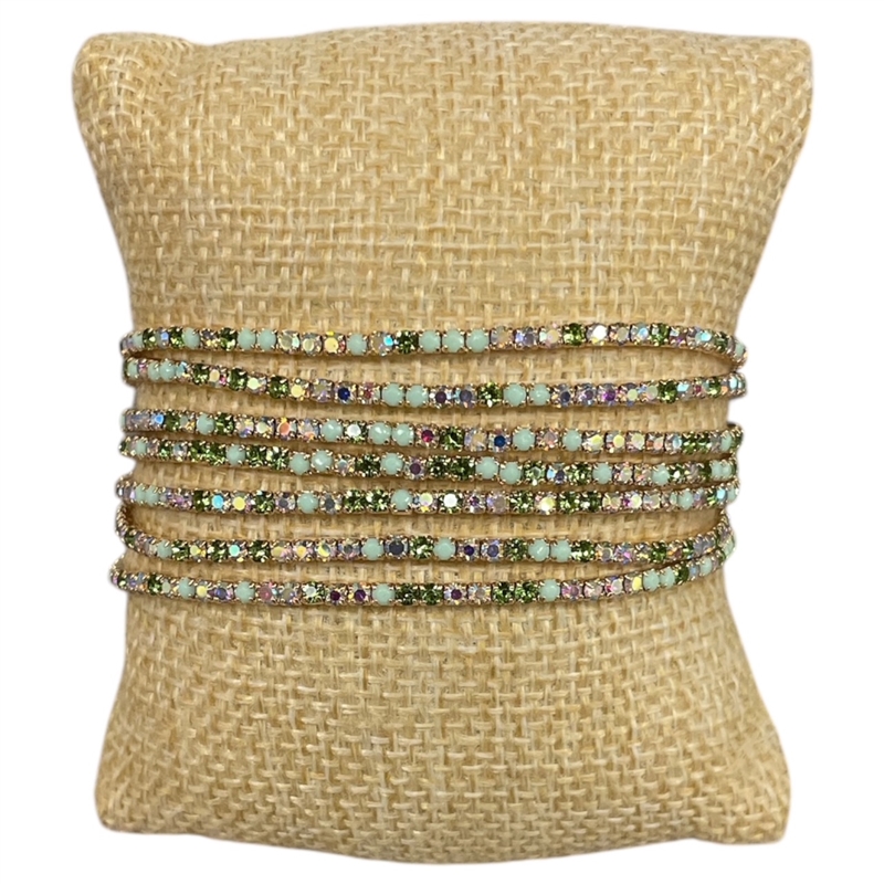 RS29 GREEN MULTI RHINESTONE STRETCH 7 PCS SET BRACELET