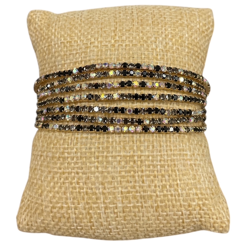 RS30  BLACK MULTI RHINESTONE STRETCH 7 PCS SET BRACELET