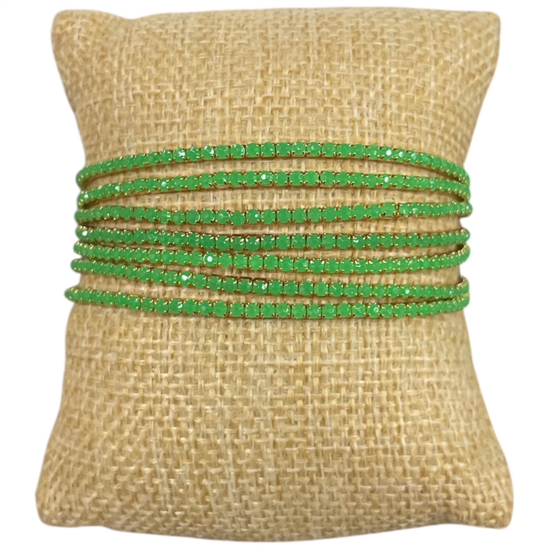 RS33  GREEN  RHINESTONE STRETCH 7 PCS SET BRACELET