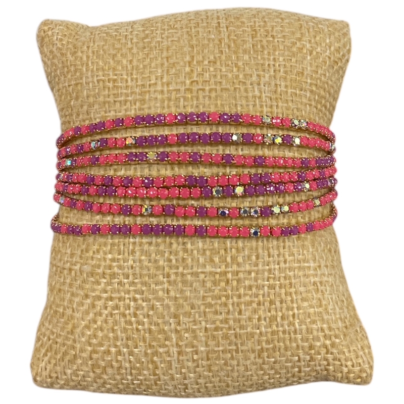 RS34  PINK & PURPLE  RHINESTONE STRETCH 7 PCS SET BRACELET