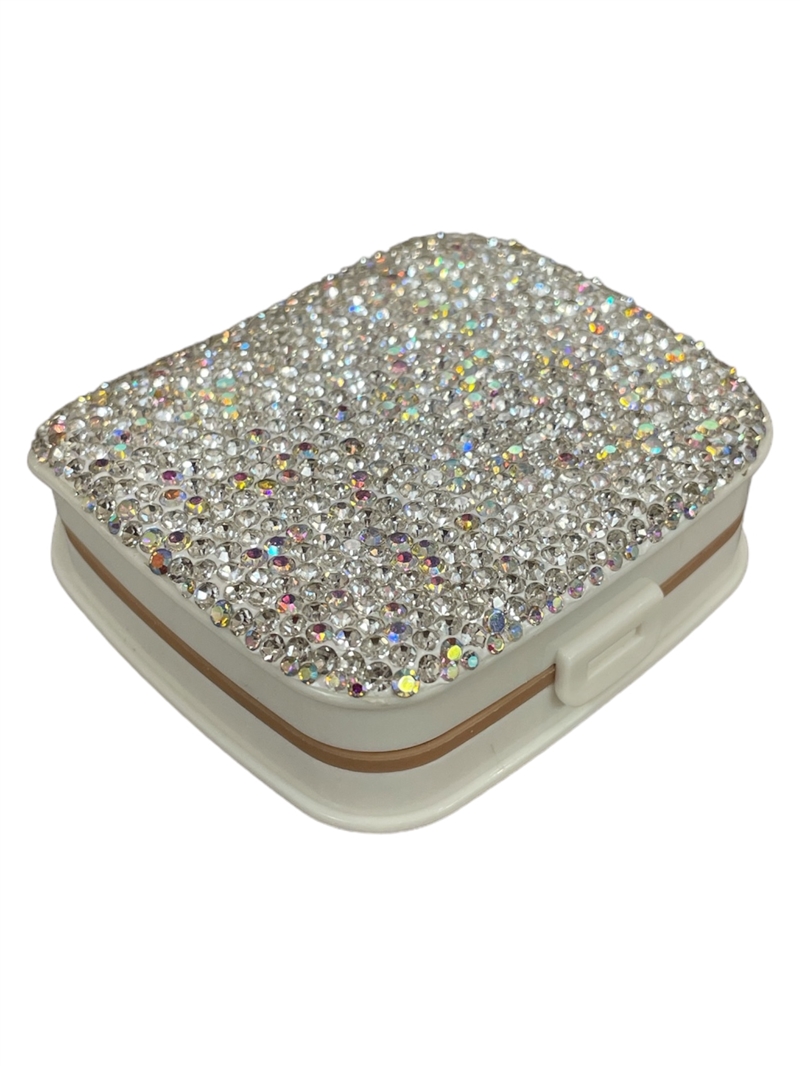 S02S  SILVER  RHINESTONE  CONTACT LENS CASE