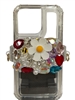 S80ML  WHITE FLOWER & MULTI STONE ADJUSTABLE  CELLPHONE HOLDER